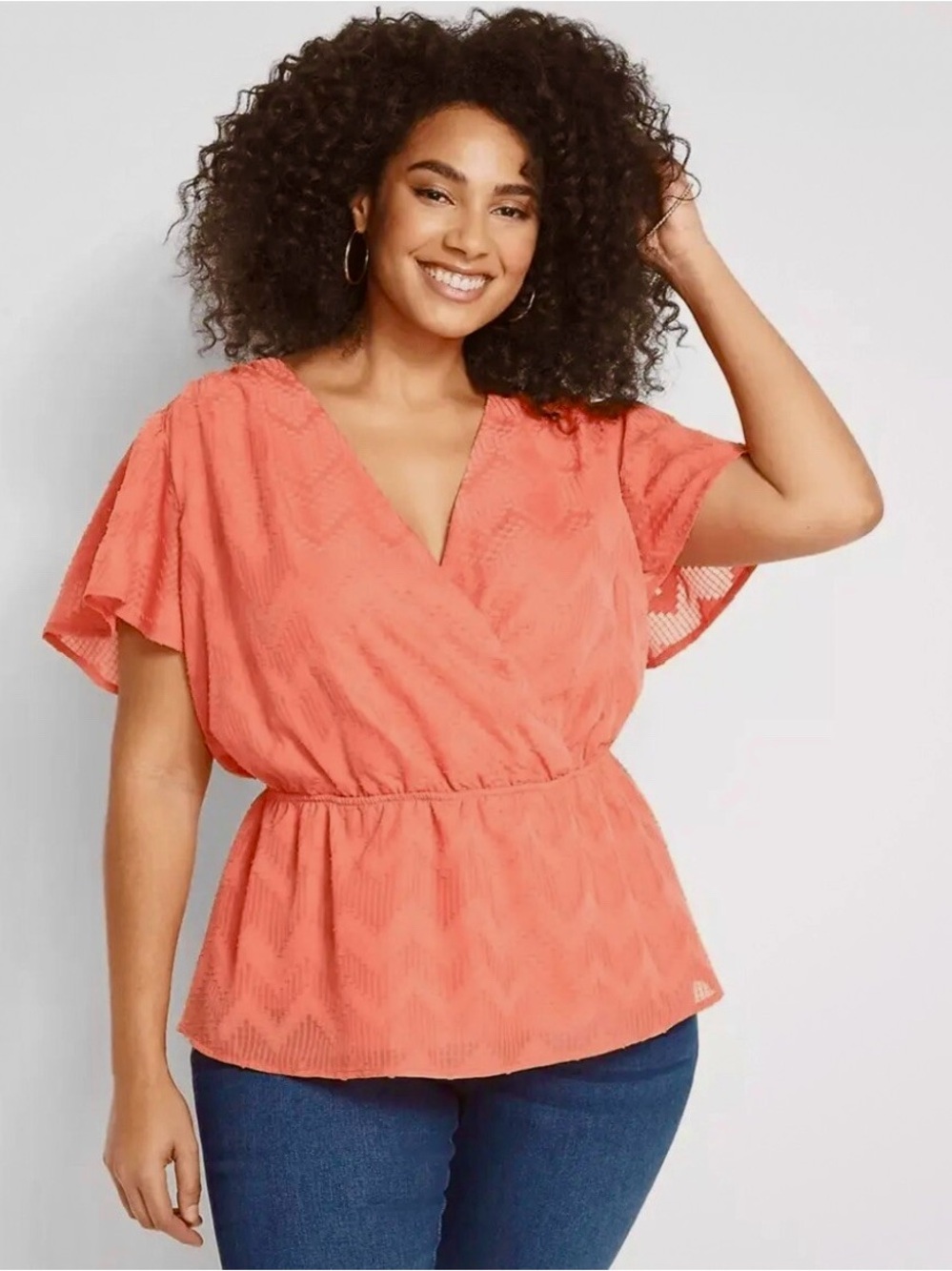 Lane Bryant Peplum Short Sleeve Top Surplice 18/20 Coral